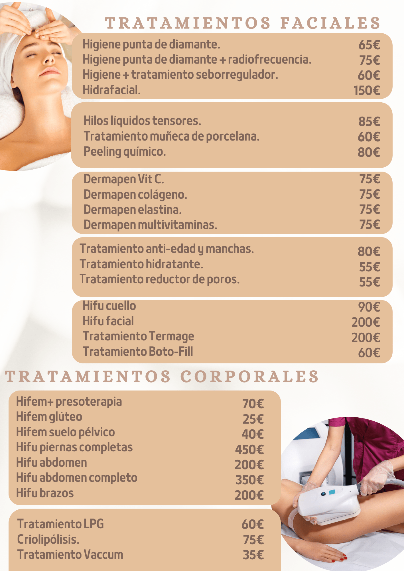 listado precios tratamientos